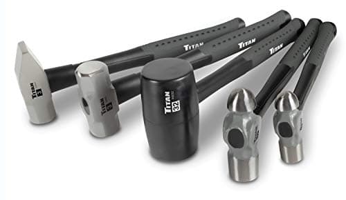 Titan 63125 5-Piece Hammer Set, Includes 16oz & 32oz Ball Pein, 32oz Rubber Mallet, 3lb Sledgehammer, & 3lb Cross Pein, Shock Absorbing Fiberglass Handles with Textured Grips