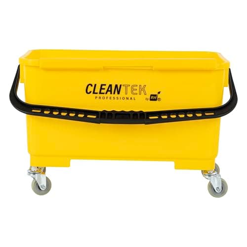 Restaurantware-Clean Tek Professional 25 Quart Cleaning Bucket with Sieve, 1 Bucket with Casters - Comfort-Grip Handle, Heavy-Duty, Yellow Plastic, for Cleaning Kitchens, Restaurants