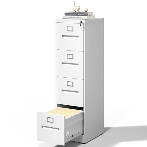 VIYET 4 Drawer File Cabinet,Metal Filing Cabinets with Lock,White Vertical File Cabinet for Home Office,Heavy Duty Metal Storage Cabinet for A4/Letter/Legal Size File,Assembly Required