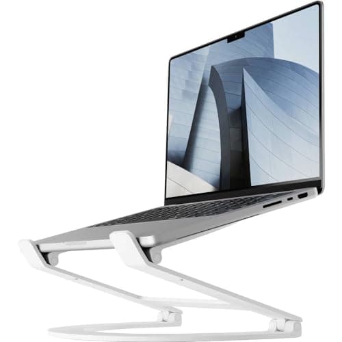 Twelve South Curve Flex | Ergonomic Height & Angle Adjustable Aluminum Laptop/MacBook Stand/Riser, fits 10"-17", folds flat for portability -travel pouch included, matte white