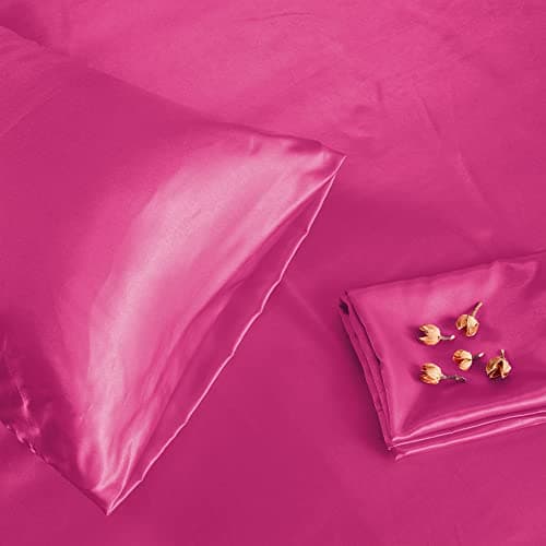 Manyshofu Hot Pink Satin Pillowcase for Hair Protection- 2Pcs Queen Pillow Cases, Luxury & Silky Pillowcases 20x30 Pillow Covers with Envelope Closure 6