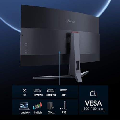 KOORUI 32 inch Curved Gaming Monitor, QHD (2560 x 1440) 2K 170Hz 144Hz Monitor, 1ms 1500R Display, 90% DCI-P3, Adaptive Sync, Tilt Adjustable, VESA Compatible, DisplayPort HDMI, Black 8
