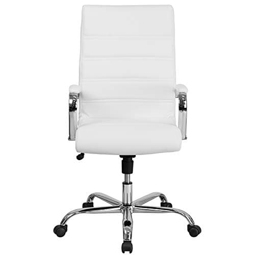 Flash Furniture Whitney High-Back Swivel LeatherSoft Desk Chair with Padded Seat and Armrests, Adjustable Height Padded Office Chair, White/Chrome 12