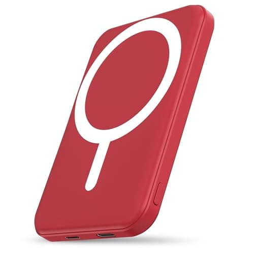 podoru for Magsafe Battery Pack, 5000mAh Magnetic Power Bank with Type-C Cable 20W PD Fast Charging Lighting Input Wireless Portable Charger for iPhone 17/16/15/14/13/12/ All Series-Red