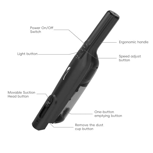 AYONTIN Cordless Handheld Vacuum, Lightweight Portable Handheld Vacuum Cleaner with Charging Dock, LED Light,Hand Vacuum Cordless Rechargeable with One-Touch Empty, Powerful Suction for Home,Car, Inky 8