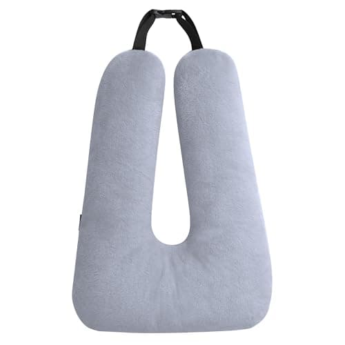 Car Travel Pillow for Adults Kids, Comfortable Sleeping Pillow for Road Trips, Soft Support Cushion for Head and Body in Back Seat, Sleep Aid for Long Car Journeys, Gray