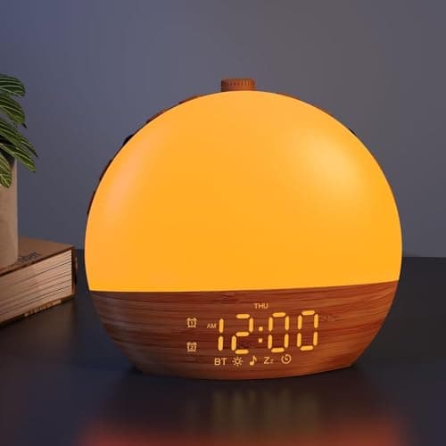 Sunrise Alarm Clock with Sound Machine - Wake Up Light, Wood Grain, Bluetooth, Dual Digital Alarm Clocks for Bedrooms, Adjustable Brightness, 30 Sleep Sounds, White Noise Machine for Baby & Adults
