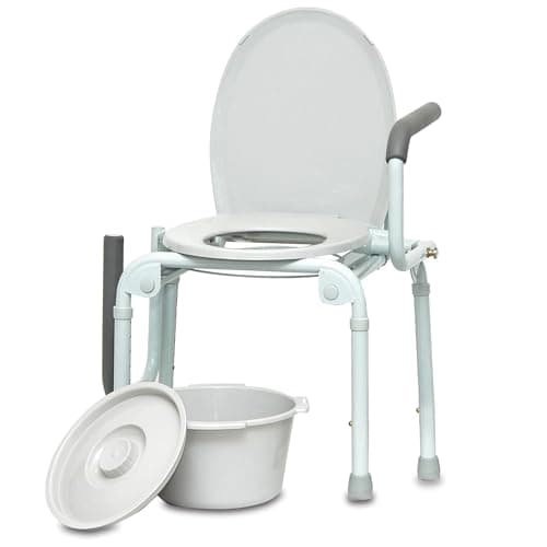 ProBasics Drop Arm Adjustable Bedside Folding Commode Chair Portable with Handles, for Elderly, Seniors, and Disabled People, Supports 300lbs, Adult Potty Chair