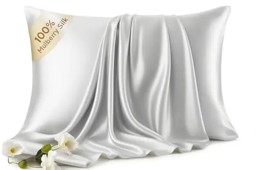 100% Pure Mulberry Silk Pillow Cases - 6A Luxury Silk Pillowcase for Hair and Skin – Anti-Wrinkle, Cooling & Smooth, Hidden Zipper – Pillowcases for Sleeping Women (Gray, Standard)