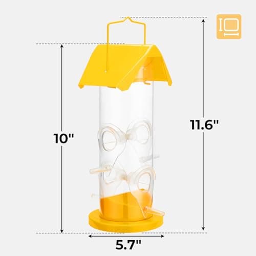 Veehoo 2 Packs Tube Bird Feeders for Outdoors Hanging-Wild Bird Feeder Tube with 4 Feeding Ports for Outside Hanging, Hard Plastic Weatherproof Hanger Bird Feeder-Hanging Bird Finch Feeder Yellow 5