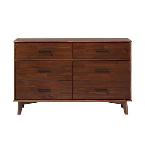 Walker Edison Sloane 6-Drawer Solid Wood Dresser with Metal Handles, 52 Inch, Walnut