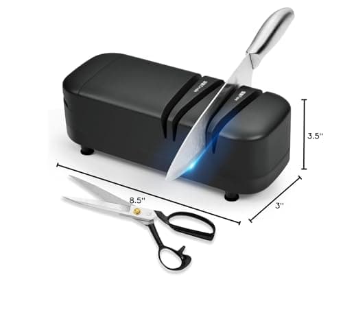 Professional Knife Sharpener Tool, Electric Knife Sharpener for Home, 2-Stages Scissors Knives Quick Sharpening & Polishing for Kitchen, Black 8