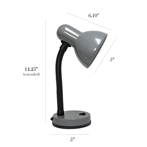 Simple Designs LD1003-GRY-LB 14.25" Basic Metal Desk Lamp with Flexible Hose Neck for Office, Living Room, Bedroom, College Dorm, Bookshelf, Silver, with Feit LED Bulb Included 5
