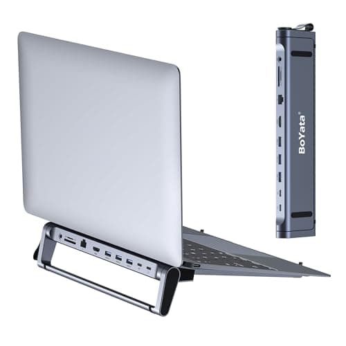 BoYata USB-C Laptop Docking Stand, 9 in 1 Aluminum USB C Dock Tablet Stand with 4K HDMI, 3 USB 3.0, PD 100W, Portable Docking Station for MacBook Pro/Dell/HP/Surface/Lenovo, Plug and Play