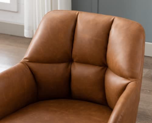 EALSON Comfy Leather Desk Chair Modern Computer Task Chair no Wheels Swivel Accent Chair with Mid Back Arm Chair for Living Room/Bedroom/Home Office, PU Brown 8
