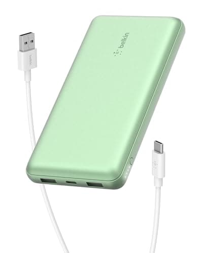 Belkin Portable Charger, USB-C Power Bank 20000 mAh w/ 2X USB-A Ports, 15W w/Type-A to Type-C Cable for iPhone 17, Air, Pro, Samsung Galaxy S25, iPad, Nintendo Switch 2, Google Pixel 10, etc. - Green