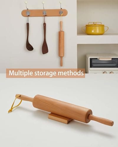 Classic Wood Rolling Pin, 17" Rolling Pins for Baking with Silicone Mat and Adjustable Thickness Rings, Pasta Roller with Wood Base, Fondant Roller for Pie Crust, Cookies, Pizza Dough and Bread 5