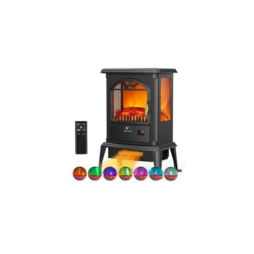 ROVSUN 1500W Electric Fireplace Stove, 22.4" H Freestanding Heater w/Remote, Timer, 7 Realistic Flame Colors & 4 Brightness, Adjustable Temp, Overheat & Tip-Over Protection for Bedroom, ETL