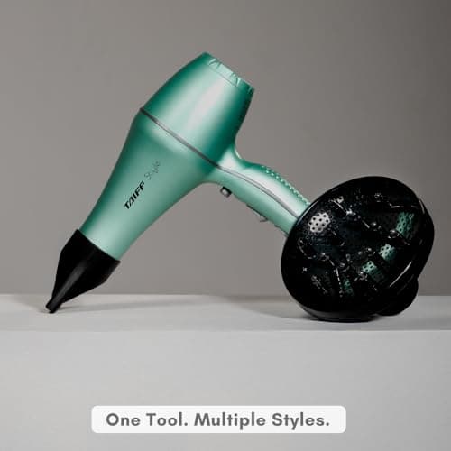 Taiff Style IonSense Professional Hair Dryer | 1875W Ionic Ceramic Blow Dryer with Diffuser | Lightweight Travel Friendly | Dual Voltage - Fast Drying | Green 6