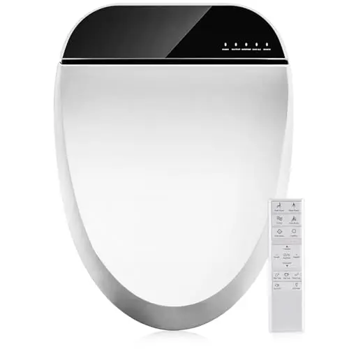 Combier Bidet Toilet Seat with Heated Warm Water & Nozzle Wash, Auto-Dry, Quiet Close Lid, Wireless Remote - Electric Bidet Seat 102S-B(Elongated)