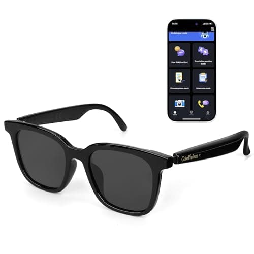 GotoPhrixus AI Translation Sunglasses, Real-Time Voice & Text Translator, Open-Ear Audio, UV400 Polarized Smart Glasses (A, Black)