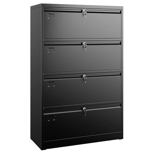 Aobabo 4 Drawer Wide Lateral File Cabinet, Metal Filing Cabinet with Lock, Suitable for Home Office School Hanging Files Letter/Legal/F4/A4 Size,Black,Required-Assembly,15.87" D x 28.94" W x 57.17" H