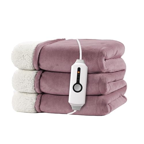RALYSUN Electric Heated Blanket Twin Size 62"x84" - Dual-Sided with Microplush & Sherpa Fabric, 4 Heat Settings & 10 Hours Auto Off, Machine Washable - Berry