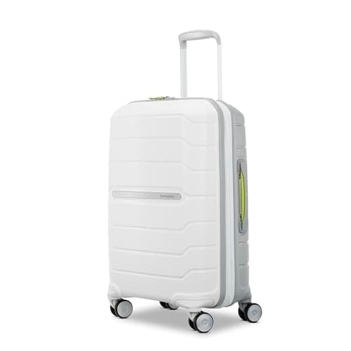 Samsonite Freeform Hardside Carry-On Luggage with Spinner Wheels - Hardshell Suitcase - TSA, Airline-Approved - Expandable Hard Shell, Smooth Rolling Wheels for Lightweight Travel - White/Grey