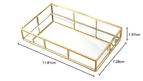 PuTwo Tray Mirror, Gold Dresser Ornate Tray Metal Decorative Tray Jewelry Perfume Organizer Makeup Tray for Vanity, Dresser, Bathroom, Bedroom 7