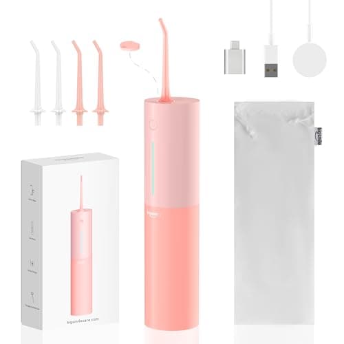 Water Flosser Powerful Cordless Dental Irrigator for Kid Braces Travel Shower to Help Prevent Infections and Bad Breath Pick Floss IPX7 200ML (Pink) 8