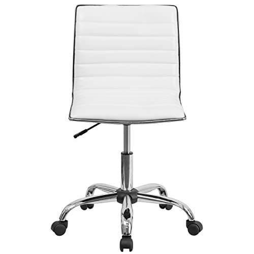 Flash Furniture Alan Low-Back Ribbed Upholstered Vinyl Swivel Desk Chair with Padded Seat, Modern Adjustable Height Padded Office Chair, White 7