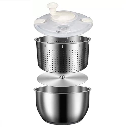 MOUNW 6L Salad Spinner, Stainless Steel Large Vegetable Washer, PP Lid, for Fruit Washer， Pasta and Fries Spinner
