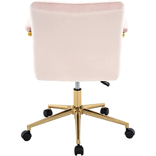 MFD LIVING Velvet Home Office Desk Chair, Upholstered Adjustable Swivel Task Chair with Wheels, Tufted Mid-Back Computer Chair with Arms, for Study Living Room Vanity (Pink, Gold Base) 9