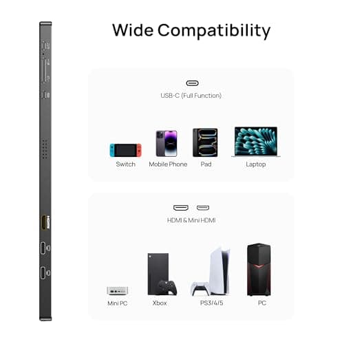 ARZOPA 17.3" Portable Monitor, 1080P FHD 103% sRGB IPS Gaming Monitor Laptop Monitor with Built-in Kickstand HDMI USB C External Screen for PC Mac Phone Xbox PS5 - A1M 7