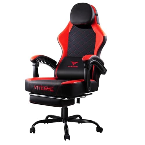 VITESSE Ergonomic Video Gaming Chair for Adults, 400 lbs PC Computer Chair, Racing Office Chair, Silla Gamer Height Adjustable Swivel Chair with Lumbar Vibration Support and Headrest（Red）