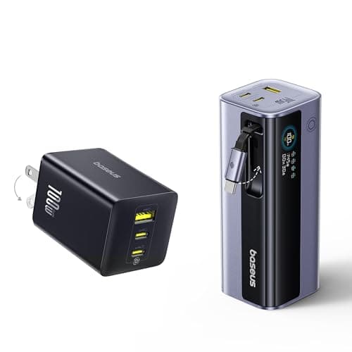 Baseus 145W 20,000mAh Power Bank Built-in Retractable Cable & 100W 3-Port USB C Charger Block