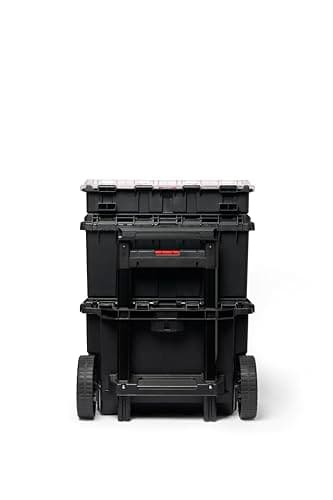 Keter Stack-n-Roll Modular Tools Organizer for Garage Storage and DIY, 3 Piece Resin Rolling Tool Box System for Small Parts, Black 10