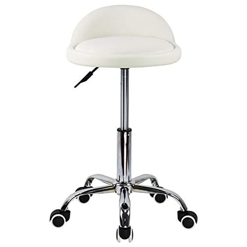 KKTONER PU Leather Round Rolling Stool with Back Rest Height Adjustable Swivel Drafting Work SPA Task Chair with Wheels (White) 8
