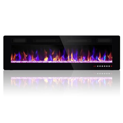 Ludatido 50 Inch Electric Fireplace Wall Mounted/Recessed, Electric Fireplace Insert with 51000BTU for 410 sq ft Room, Multicolor Flame with Timer/Touch Screen/Remote