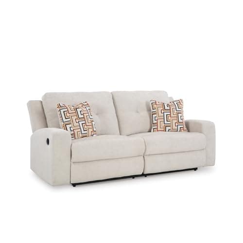 Signature Design by Ashley Danum Modern Tufted Manual Reclining Sofa with 2 Accent Pillows, Beige