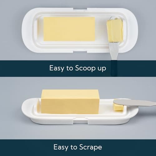 KITCHENDAO One-handed Airtight Butter Dish with Lid for Countertop and Refrigerator Door Shelf, Butter Holder with One Press to Open/Close Secure Latching Buckle for West/East Coast Butter (White) 6