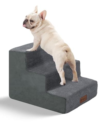 GGIB Grey Dog Stairs for Small Dogs, Pet Stairs for Beds and Couch, 14" H, Pet Steps with Non-Slip Bottom and High-Density Foam, 3-Tiers
