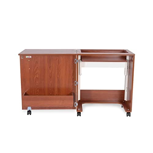 Arrow Sewing Classic Furniture “Judy” Sewing Cabinet: Portable, Folding, Compact, Locking Wheels, with Storage Bin and Hydraulic Machine Lift-Teak 5