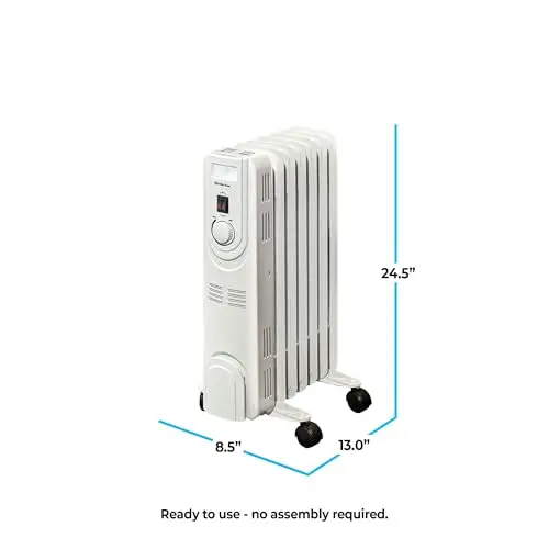 Comfort Zone Electric Oil-Filled Radiant Radiator Space Heater, Never Refill, Adjustable Thermostat, Tip-Over Switch & Overheat Protection System, Ideal for Home, Bedroom, & Office, 1,200W, CZ7007J 8