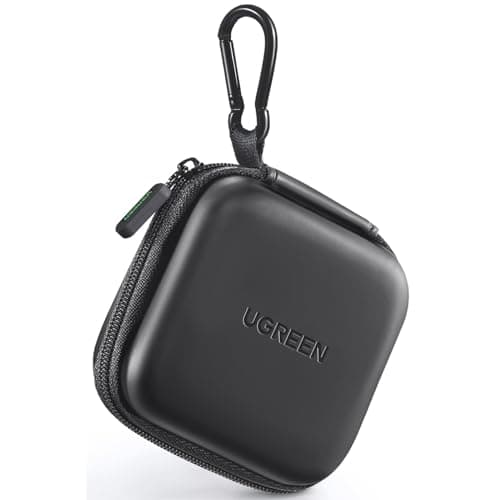UGREEN Earbud Case, Waterproof Earphone Case Pouch Compatible with AirPods Pro Headphone Case Holder with Stainless Steel Carabiner, for Headphones, Earbuds, SD Memory Card, Camera Chips, Black