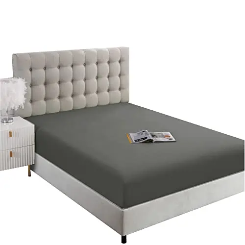 Ghooss Full Size Fitted Sheet Soft,Single Fitted Deep Pocket Sheet,Wrinkle,Fade and Stain Resistant,1 Pack,Dark Gray