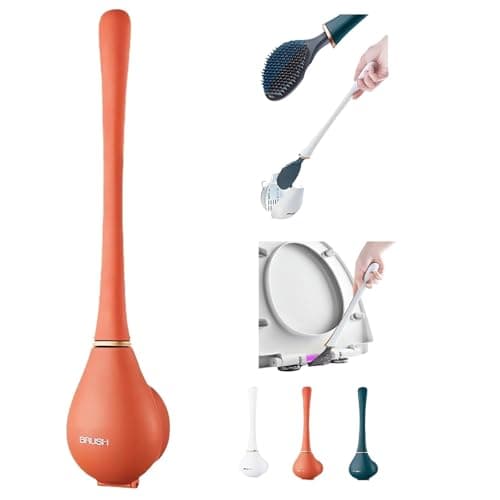 Modern Flexible Silicone Toilet Caspa for Home 2025 Silicone Toilet Wand Bowl Brush and Holder Cleaning Set Wall Mounted Rubber Bathroom Toilet Scrubber Bowl Cleaner Brushes with Dispenser (Orange)