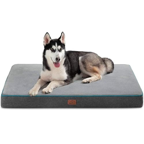 Bedsure Memory Foam Dog Beds Large Sized Dog - Orthopedic Pet Beds for Crate with Removable Washable Cover and Nonskid Bottom, Plush Flannel Fleece Top Pet Mat, Grey