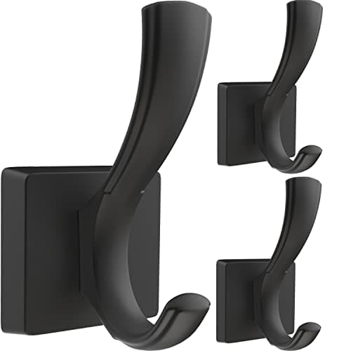 TOFIIGREM 3 Pack Black Towel Hooks, Towels Robe Holder for Bathroom Coat Hooks for Wall Hanging Key Hat Backpack (3 Pack, Black)