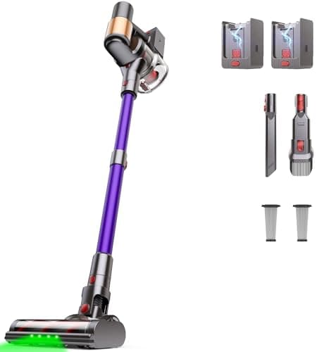 Cordless Vacuum Cleaner, 2 Batteries 120 Mins Runtime 50Kpa 600W, Stick Vacuum with Anti-Tangle Design, Self-Standing, Vacuum Cleaners for Home, Hardwood Floor, Carpet, Pet Hair